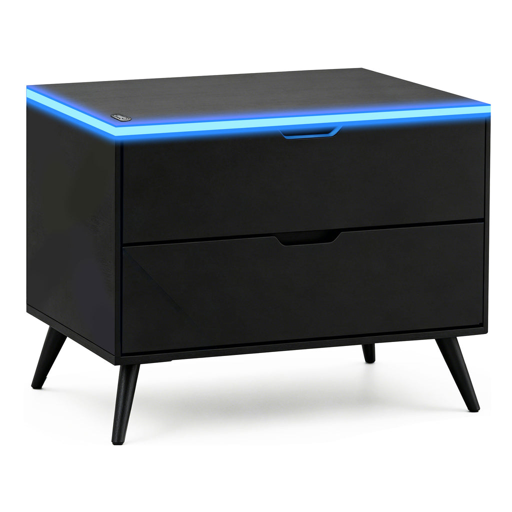 NoxRoc LED Nightstand with 2 Drawers, Modern Gaming Bedside Table with RGB LED Lights, Black Storage Cabinet for Bedroom, Living Room or Gaming Room