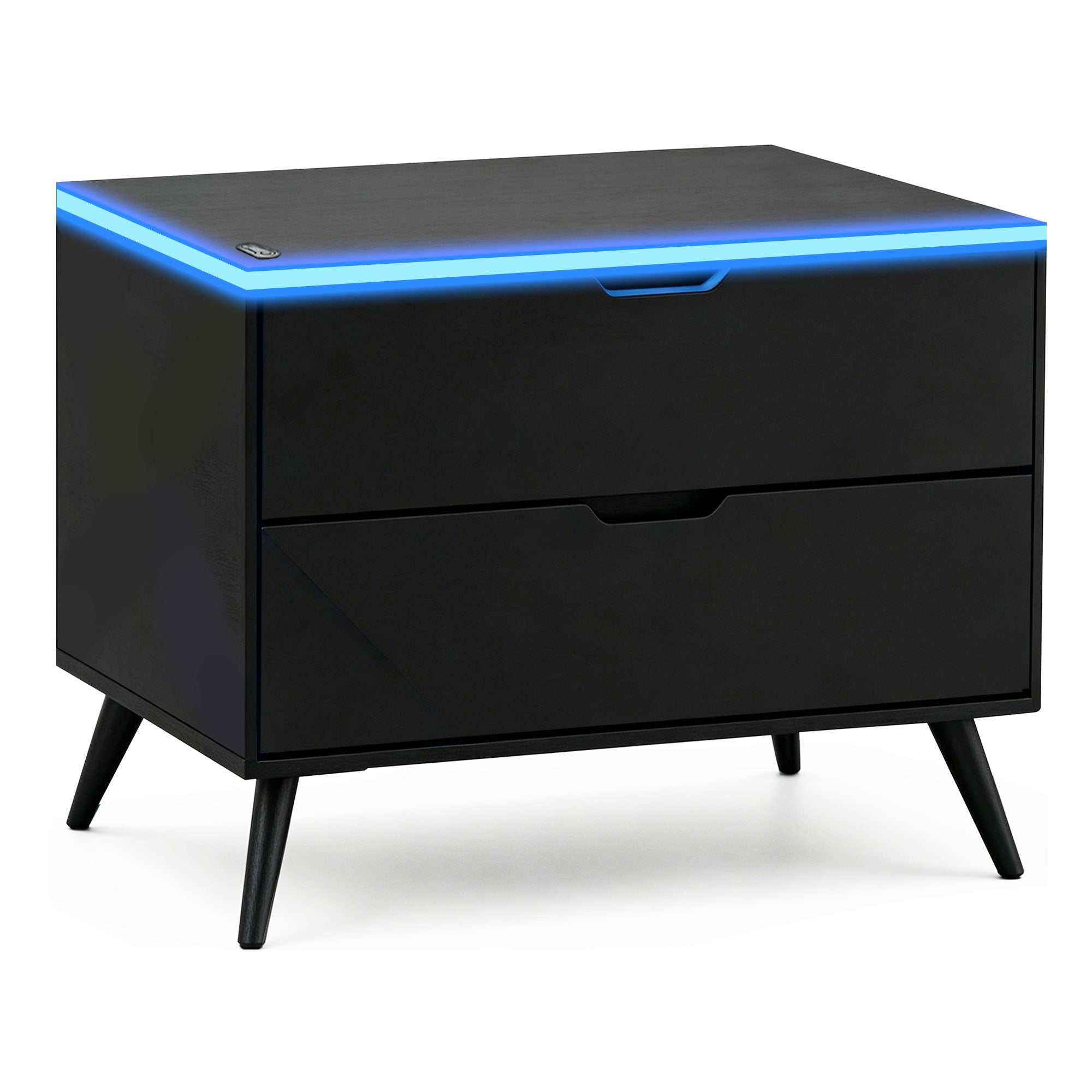 NoxRoc LED Nightstand with 2 Drawers, Modern Gaming Bedside Table with RGB LED Lights, Black Storage Cabinet for Bedroom, Living Room or Gaming Room