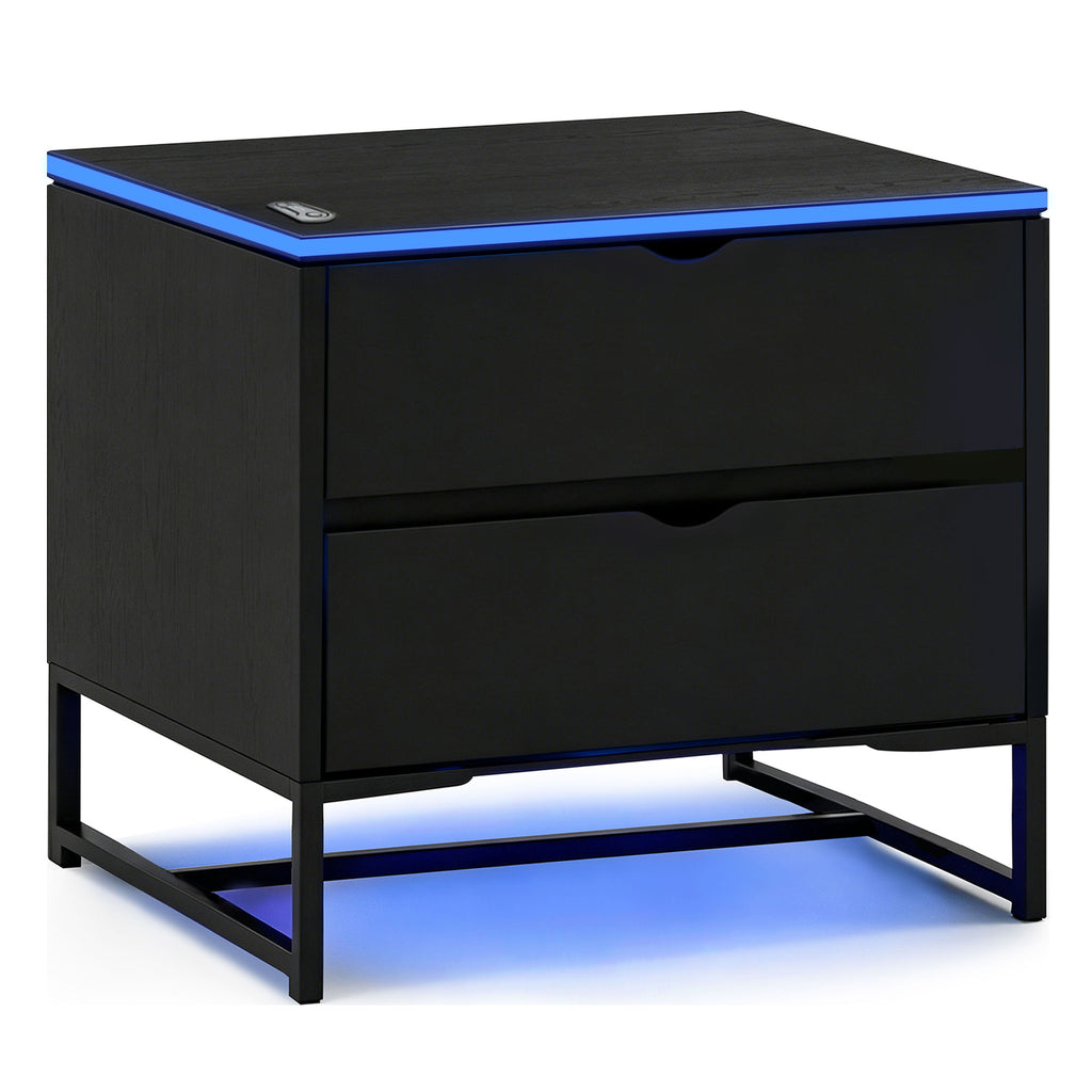 NoxRoc LED Nightstand with 2 Drawers, Modern Gaming Bedside Table with RGB LED Lights, Black Storage Cabinet for Bedroom, Living Room or Gaming Room