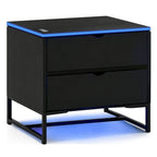 NoxRoc LED Nightstand with 2 Drawers, Modern Gaming Bedside Table with RGB LED Lights, Black Storage Cabinet for Bedroom, Living Room or Gaming Room