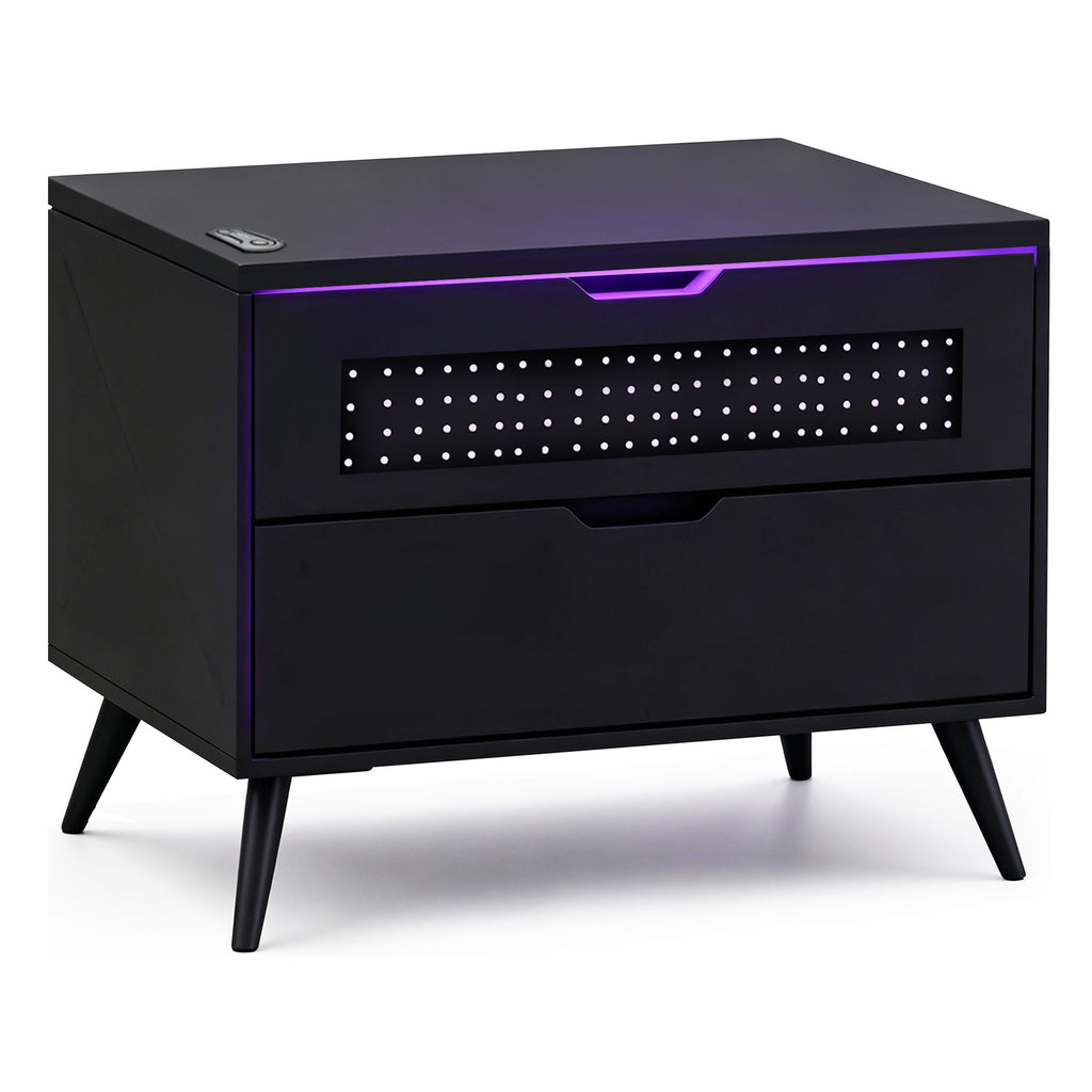 NoxRoc LED Nightstand with 2 Drawers, Modern Gaming Bedside Table with RGB LED Lights, Black Storage Cabinet for Bedroom, Living Room or Gaming Room