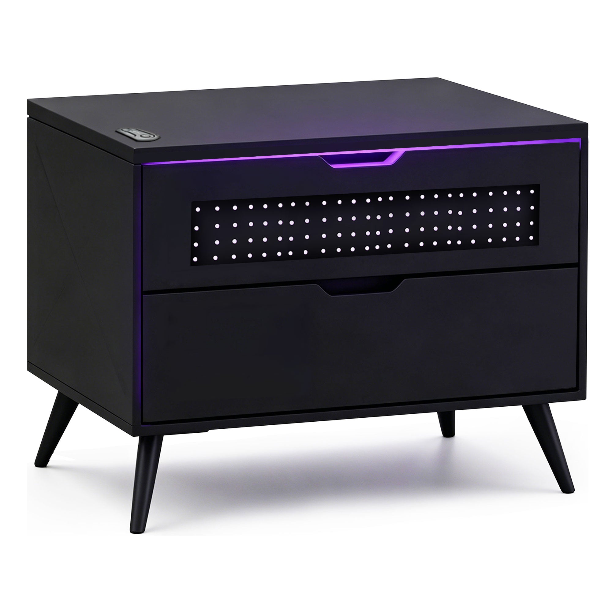 NoxRoc LED Nightstand with 2 Drawers, Modern Gaming Bedside Table with RGB LED Lights, Black Storage Cabinet for Bedroom, Living Room or Gaming Room