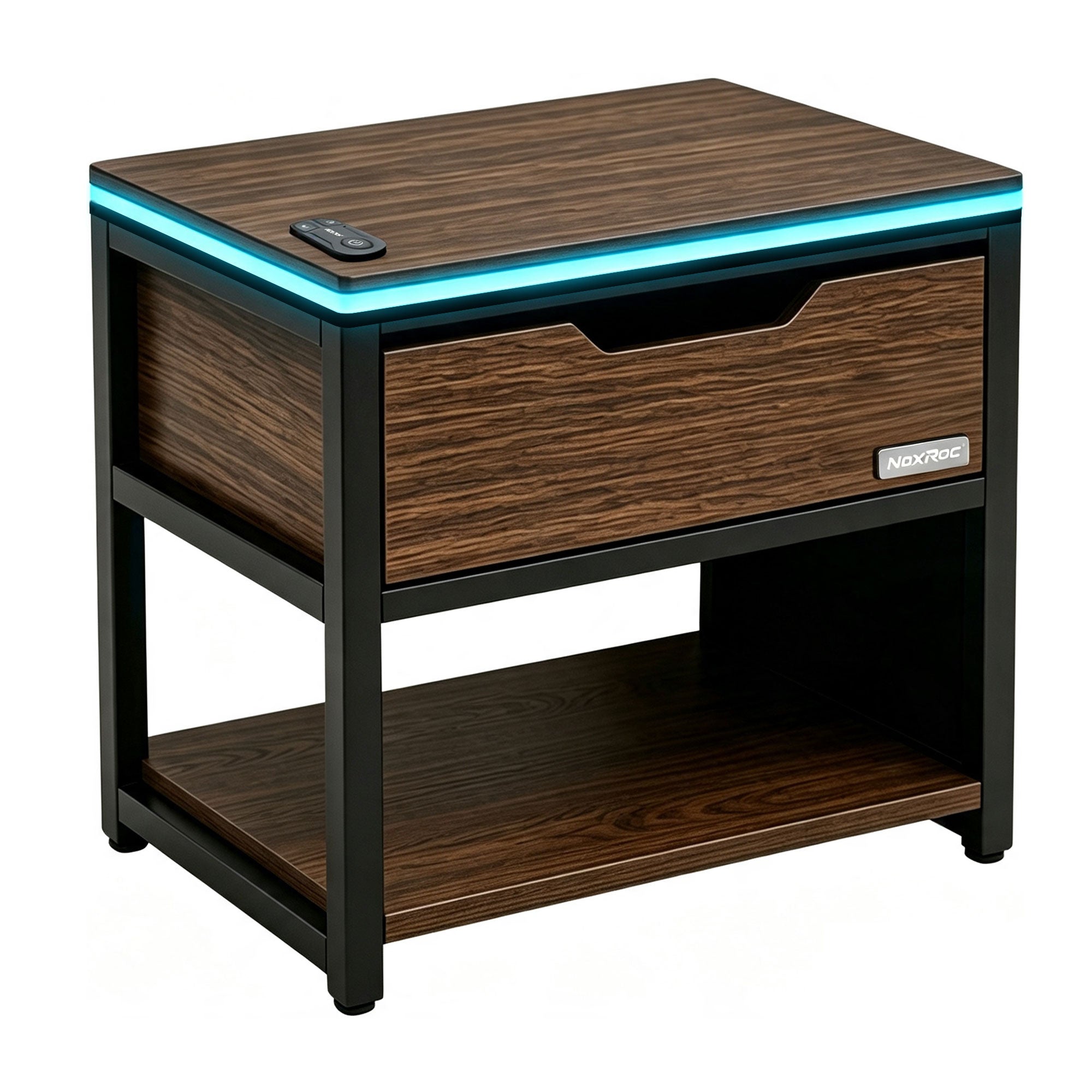 NoxRoc LED Nightstand with 2 Drawers, Modern Gaming Bedside Table with RGB LED Lights, Black Storage Cabinet for Bedroom, Living Room or Gaming Room
