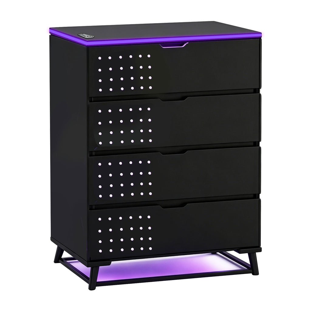 NoxRoc LED Gaming Storage Cabinet, Modern Accent Cabinet with RGB LED Lights, Storage Cabinet with Drawers, Doors & Open Shelves, Black Organizer for Gaming Room, Living Room, Bedroom & Home Office