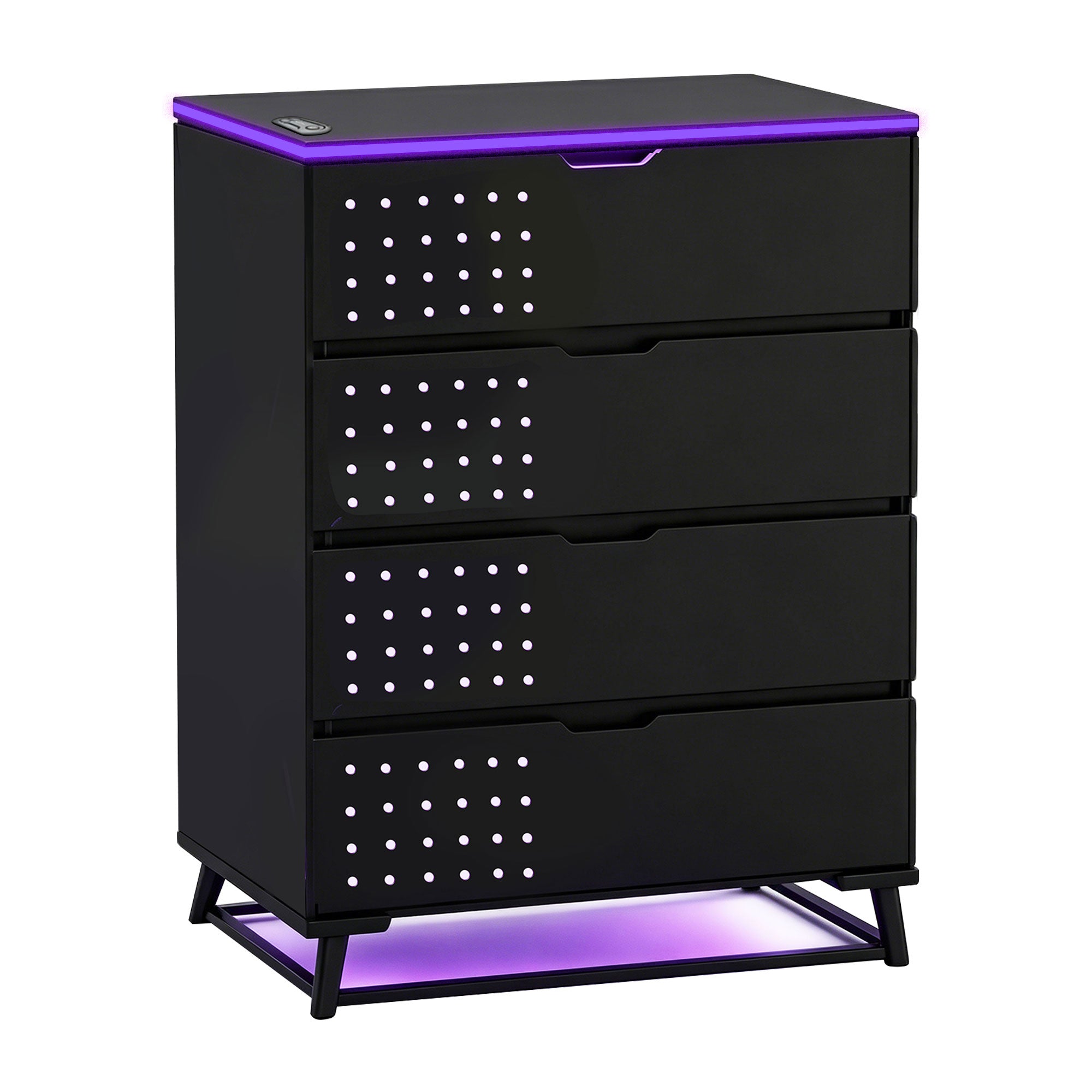 NoxRoc LED Gaming Storage Cabinet, Modern Accent Cabinet with RGB LED Lights, Storage Cabinet with Drawers, Doors & Open Shelves, Black Organizer for Gaming Room, Living Room, Bedroom & Home Office