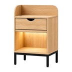 NoxRoc Modern Storage Cabinet with LED Lights, Wood Accent Cabinet with Drawer & Open Storage, Metal Frame Organizer for Bedroom, Living Room, Entryway or Home Office, Natural Oak Finish