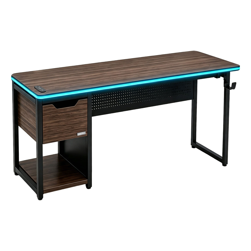 NoxRoc 55 Inch Gaming Desk with RGB LED Lights, Computer Desk with Drawer & PC Storage Shelf, Heavy-Duty Metal Frame Gamer Desk, Modern Home Office Workstation, 55" W x 24" D x 29" H
