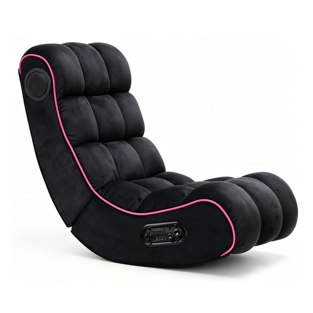 NoxRoc Video Gaming Floor Rocker Chair, Built-in Dual Speakers & RGB LED Lights, Grid Tufted Plush Sponge Foldable Game Chair for Adults Teens, Bedroom Game Room, Gifts for Gamers