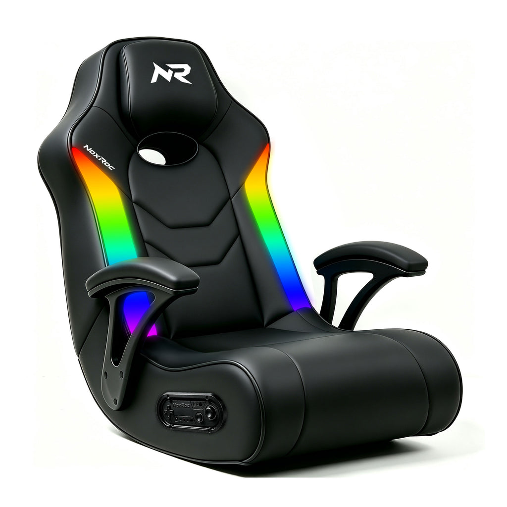 NoxRoc Video Gaming Floor Rocker Chair With Armrests, Built-in Audio, RGB LED, College Dorm Essentials for Guys and Girls, Bedroom, Dorm Room Essentials, Foldable, Gifts for Gamers