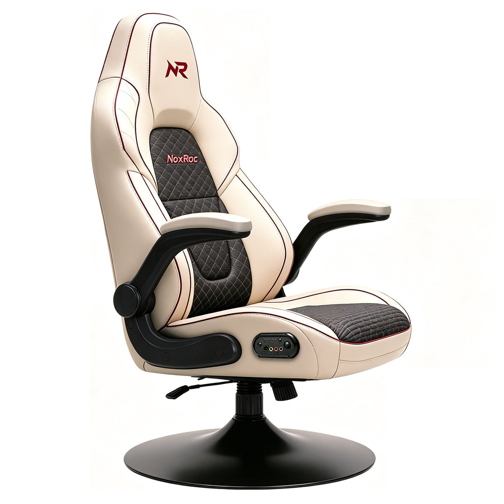 NoxRoc Console Rocker Gaming Chair, Built-in Speakers with RGB LED, Swivel Seat with Lumbar Support | 360° swivel rocker gaming chair with lumbar support