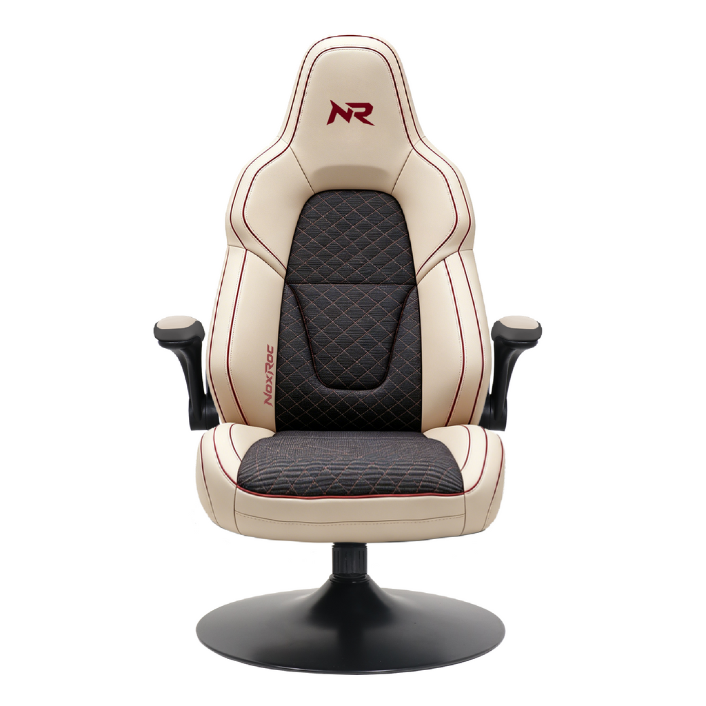 NoxRoc Console Rocker Gaming Chair, Built-in Speakers with RGB LED, Swivel Seat with Lumbar Support | 360° swivel rocker gaming chair with lumbar support, flip-up arms and stable base for console gaming or reading.