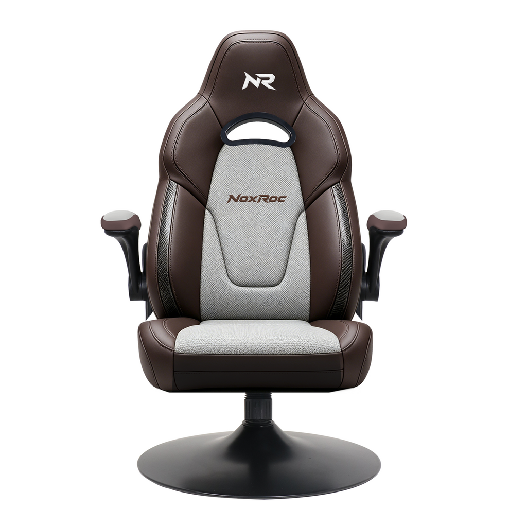 NoxRoc Console Rocker Gaming Chair, Built-in Speakers with RGB LED, Swivel Seat with Lumbar Support | 360° swivel rocker gaming chair with lumbar support, flip-up arms and stable base for console gaming or reading.