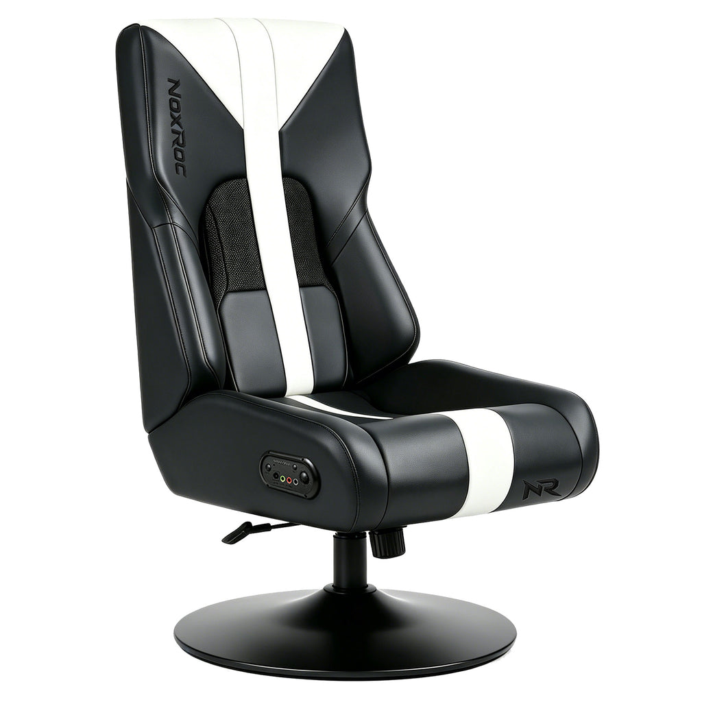 NoxRoc Console Rocker Gaming Chair, Built-in Speakers with RGB LED, Swivel Seat with Lumbar Support | 360° swivel rocker gaming chair with lumbar support