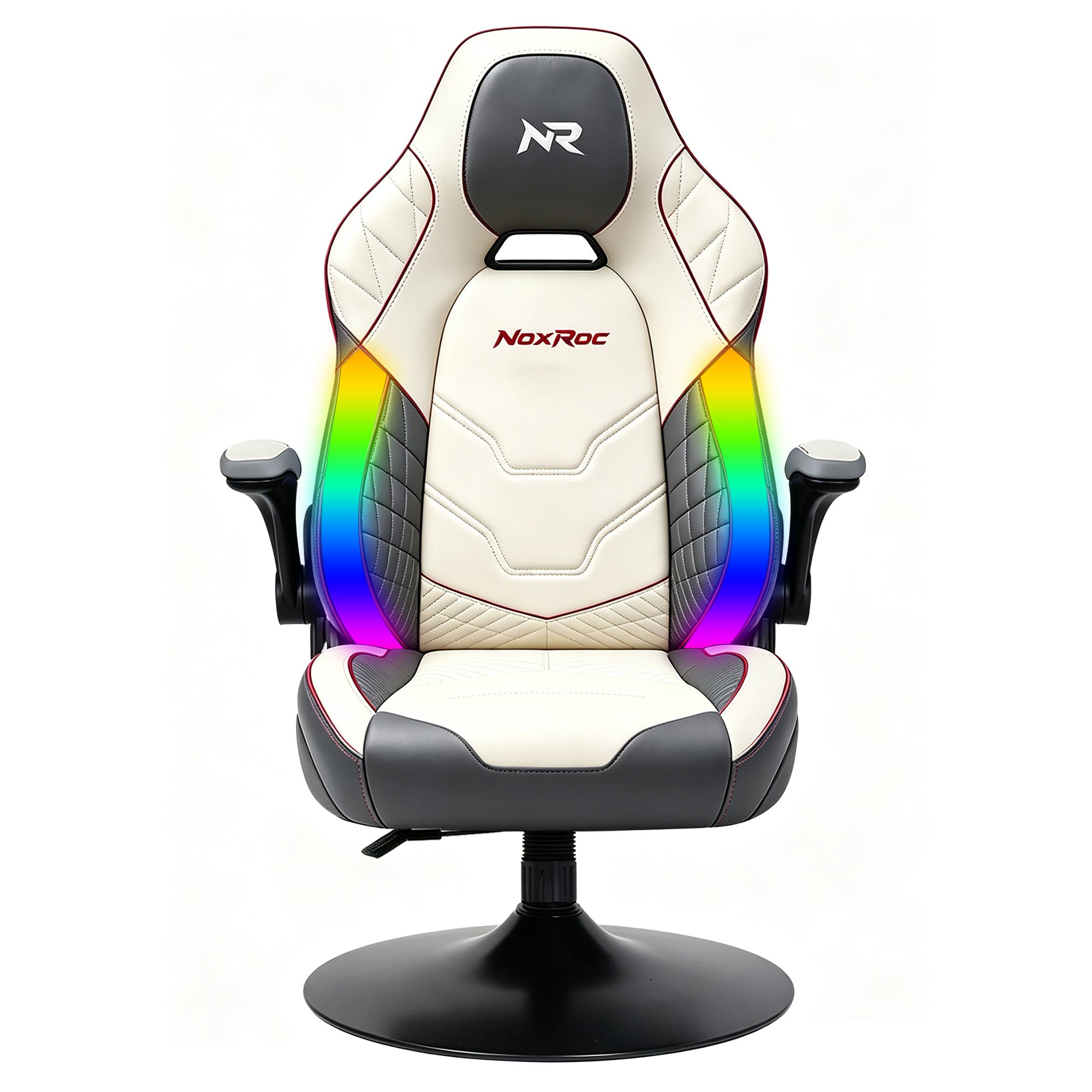NoxRoc Console Rocker Gaming Chair, Built-in Speakers with RGB LED, Swivel Seat with Lumbar Support | 360° swivel rocker gaming chair with lumbar support, flip-up arms and stable base for console gaming or reading.