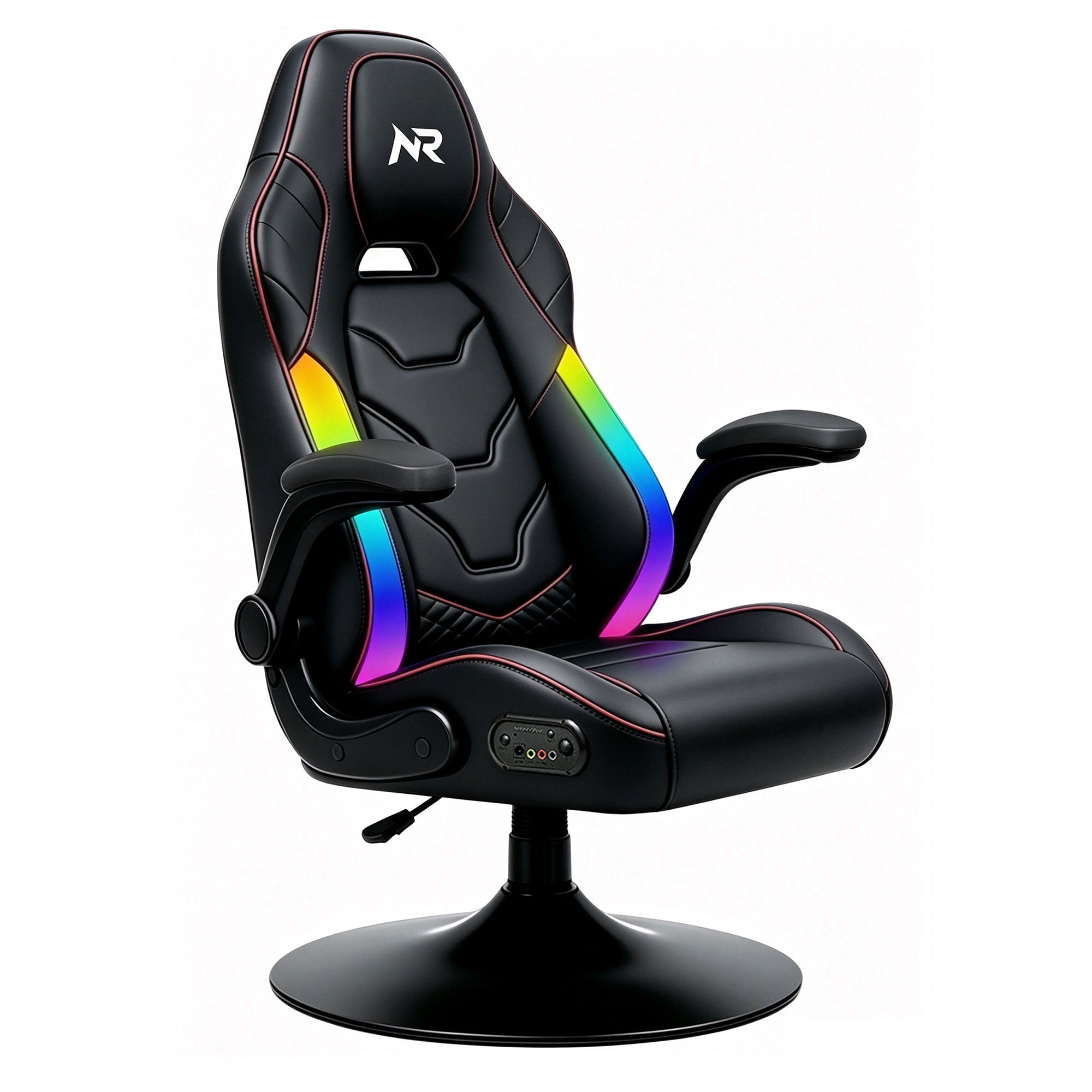 NoxRoc Console Rocker Gaming Chair, Built-in Speakers with RGB LED, Swivel Seat with Lumbar Support | 360° swivel rocker gaming chair with lumbar support, flip-up arms and stable base for console gaming or reading.