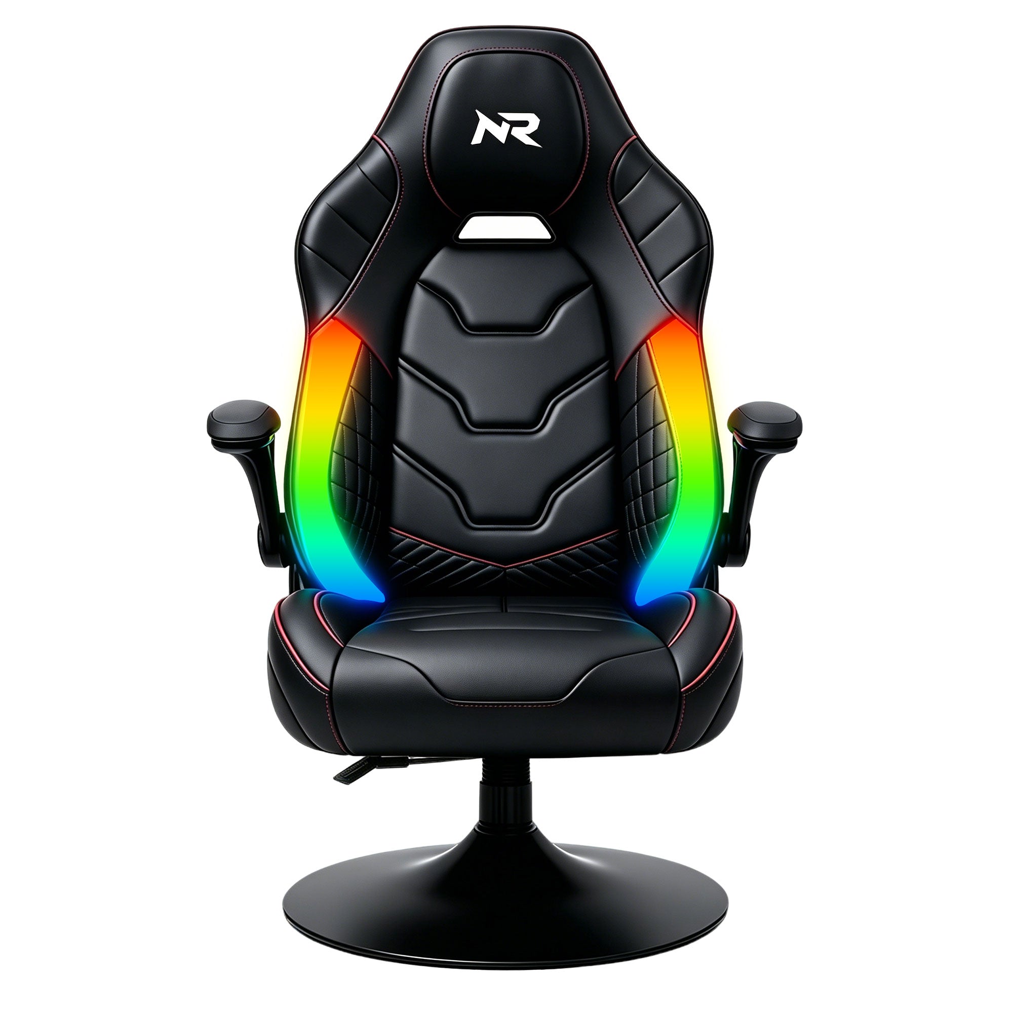 NoxRoc Console Rocker Gaming Chair, Built-in Speakers with RGB LED, Swivel Seat with Lumbar Support | 360° swivel rocker gaming chair with lumbar support, flip-up arms and stable base for console gaming or reading.