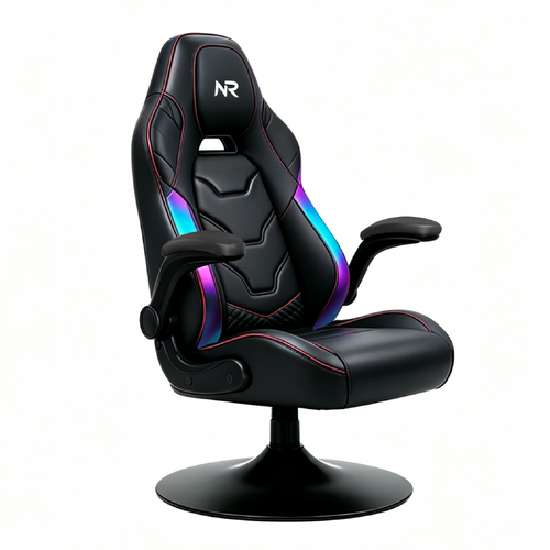 NoxRoc Console Rocker Gaming Chair, Built-in Speakers with RGB LED, Swivel Seat with Lumbar Support | 360° swivel rocker gaming chair with lumbar support, flip-up arms and stable base for console gaming or reading.