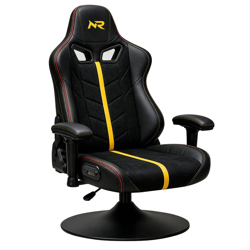 NoxRoc Pedestal Gaming Chair, Built-in Speakers with RGB LED, Swivel Seat with Lumbar Support | 360° swivel rocker gaming chair with lumbar support