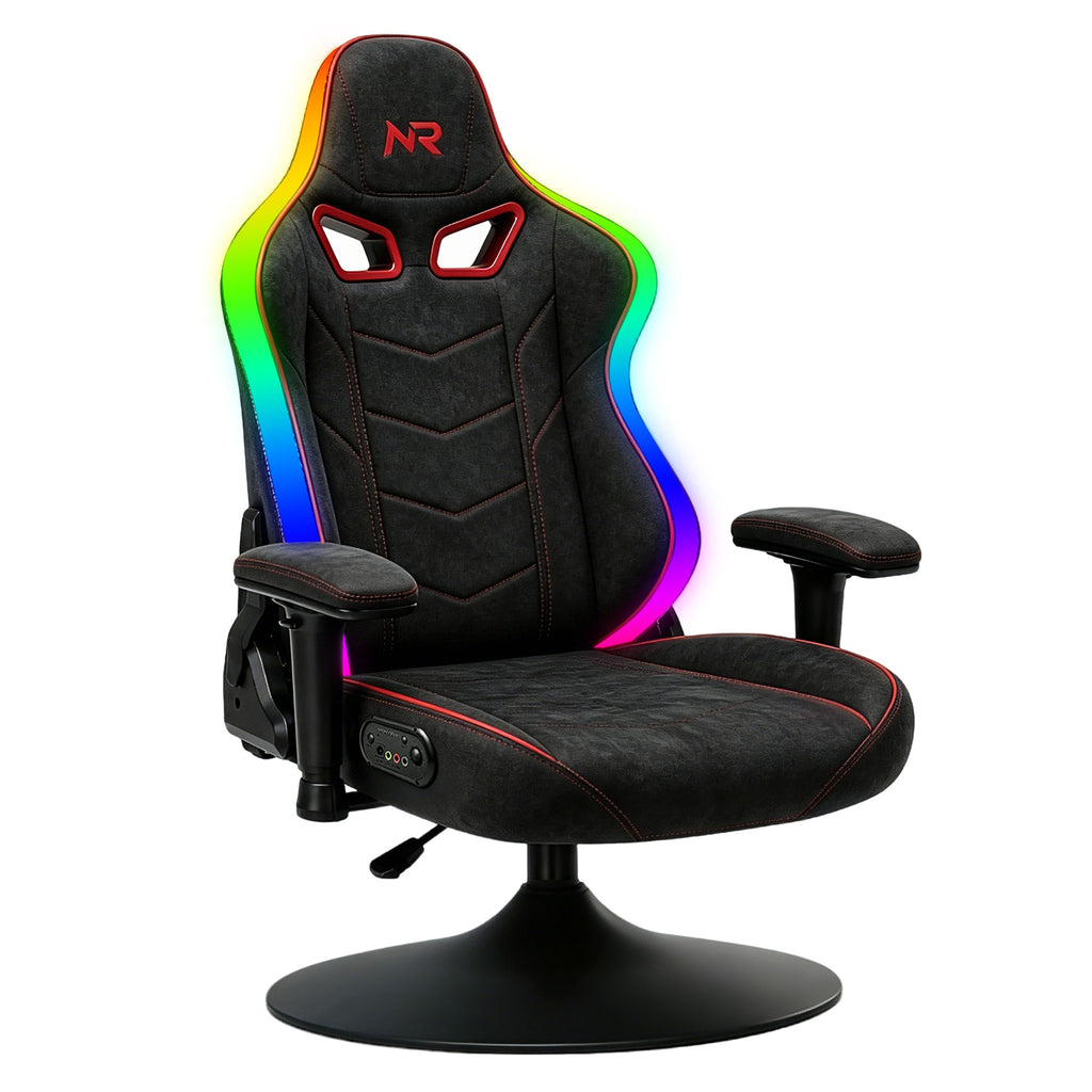 NoxRoc Pedestal Gaming Chair, Built-in Speakers with RGB LED, Swivel Seat with Lumbar Support | 360° swivel rocker gaming chair with lumbar support