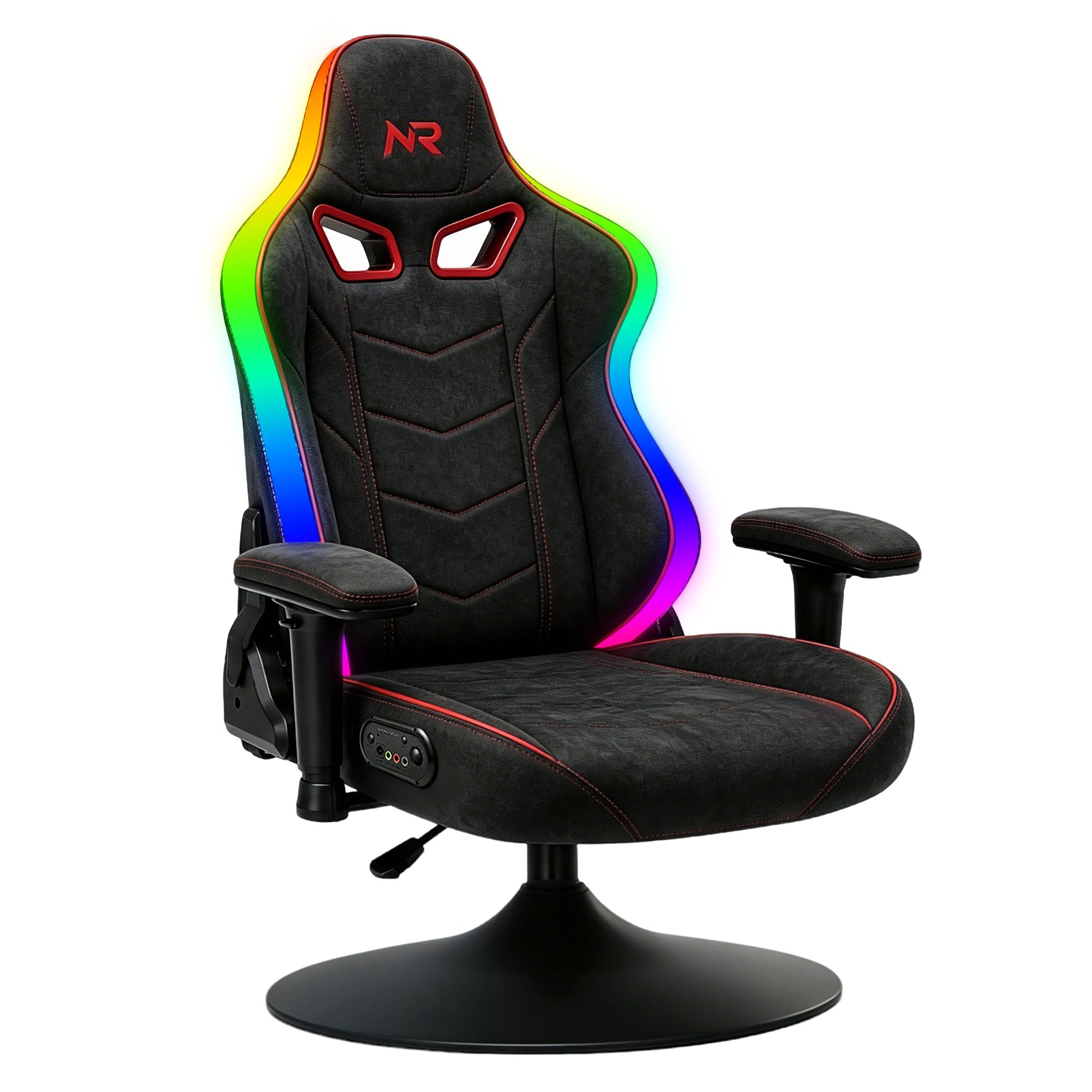NoxRoc Pedestal Gaming Chair, Built-in Speakers with RGB LED, Swivel Seat with Lumbar Support | 360° swivel rocker gaming chair with lumbar support