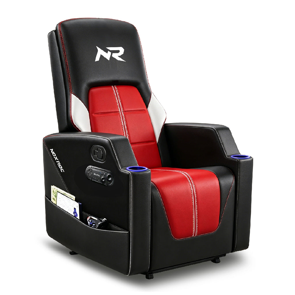 NoxRoc Gaming Recliner Chair, Built-in 2.1 Channel Stereo Speaker, Racing Style Single PU Leather Sofa Modern Living Room Recliners Ergonomic Comfortable Home Theater Seating