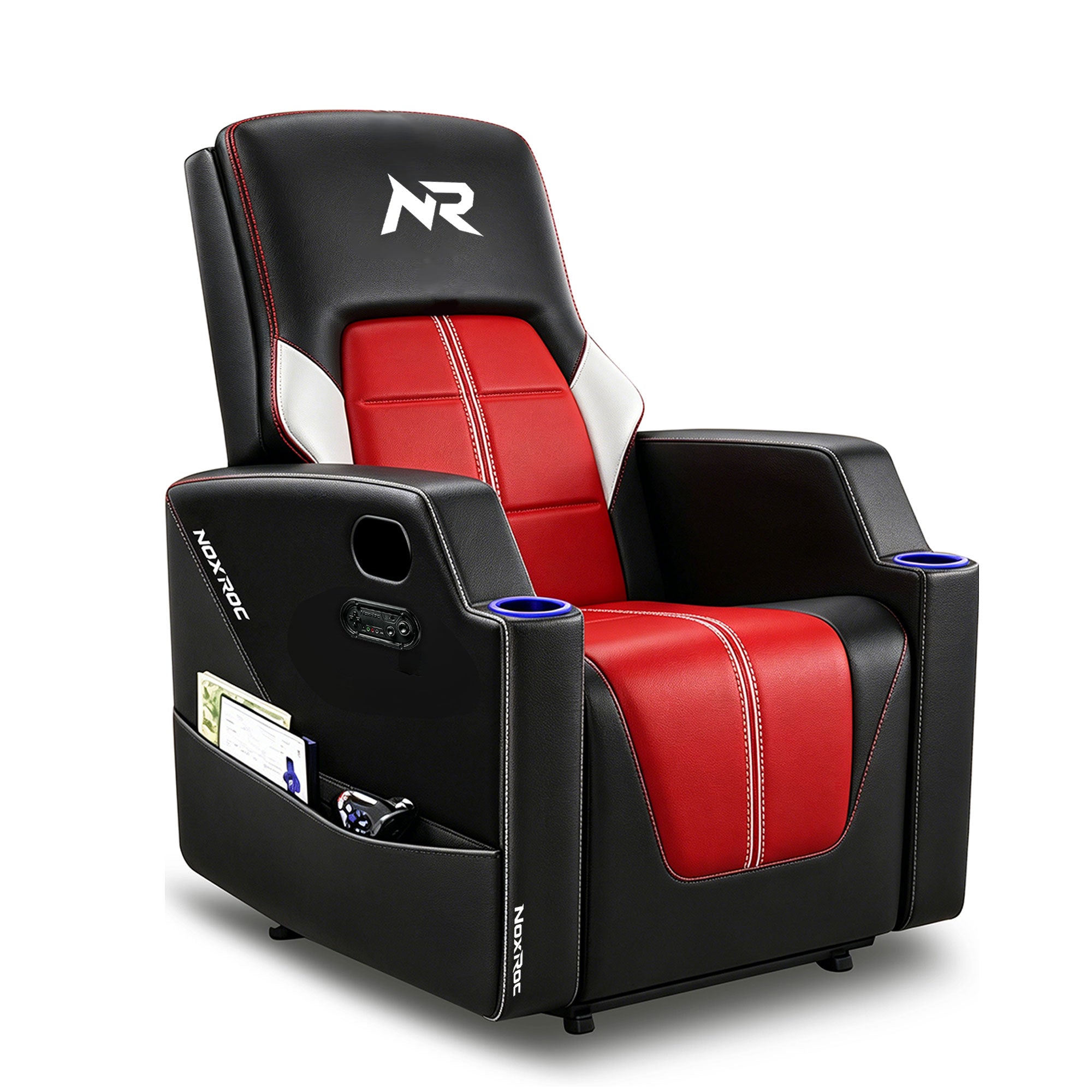 NoxRoc Gaming Recliner Chair, Built-in 2.1 Channel Stereo Speaker, Racing Style Single PU Leather Sofa Modern Living Room Recliners Ergonomic Comfortable Home Theater Seating